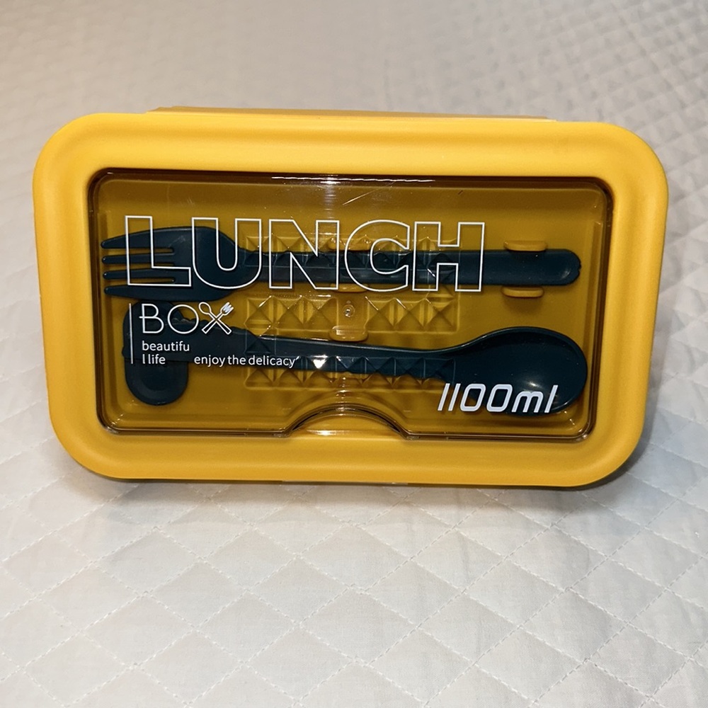 Lunch Box Beautiful Life. Re-Useable Lunch Box. Yellow and Teal. 2 Compartments